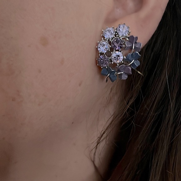 Purple silver tone Earrings Clip-ease jewelcraft creation 1920-1941 tags clip-on - Picture 1 of 7